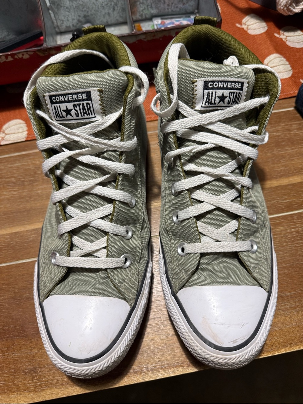 Converse All Star High-Top Sneakers in Olive Green and White